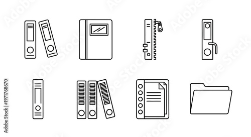 Modern Line Art Icons for Streamlined Office Management and Efficient Document Organization