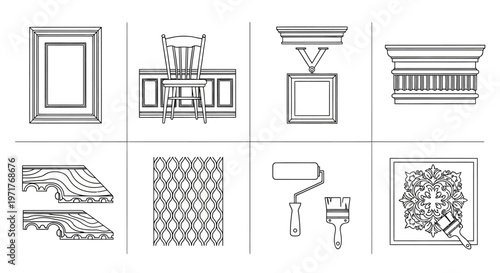 Architectural elements and home improvement tools illustration set