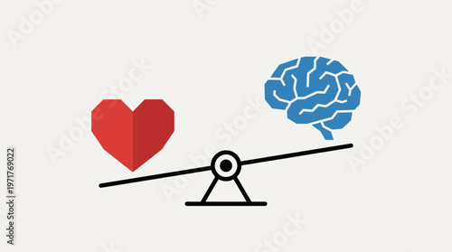Minimalist flat design of scales of justice balancing a heart and a brain symbol