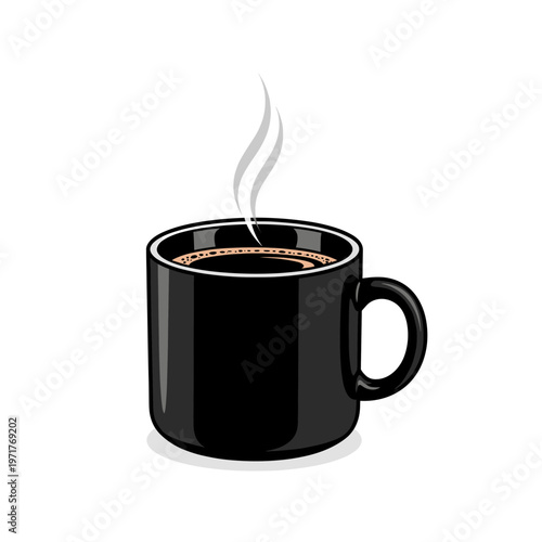 A steaming cup of hot black coffee in a dark ceramic mug, perfect for a morning pick-me-up.