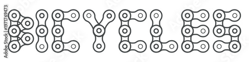 Bicycles word made of chain links outline font cycling typography vector