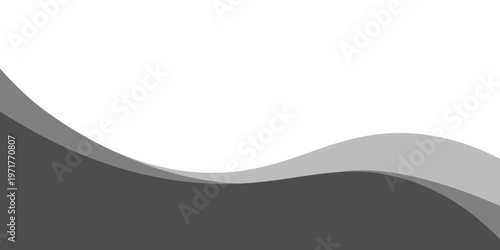 Minimalist black and gray wave vector design with smooth flowing curves at the bottom, transitioning into a clean white background. Ideal for banners, footers, or modern layouts.