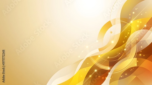 Elegant golden abstract waves with layered flowing shapes and glowing particles, luxury modern background ideal for branding, presentations, websites and premium digital designs