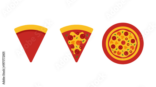 Pizza Slices and Whole Pizza Flat Design Icon Set