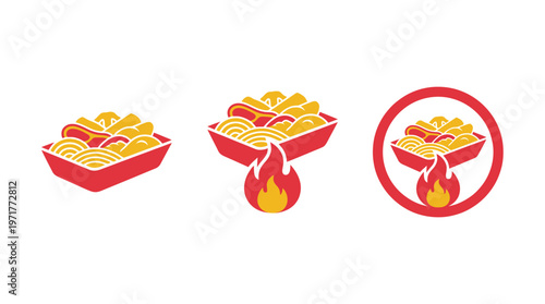 Hot Dog and Fries Icon Set - Fast Food, Takeaway, and Food Service Vector Graphics