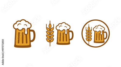 Beer Mug Icons with Wheat Stalks
