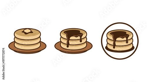 Stack of Pancakes with Syrup and Butter - Flat Design Icons