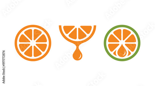 Orange Juice Icons: Slices, Drip, and Freshness