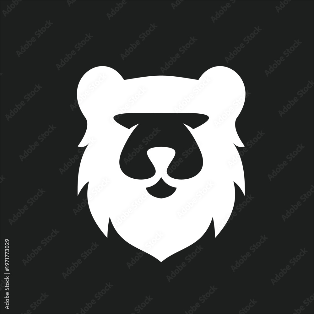 Obraz premium Minimalist White Bear Head Logo Illustration on Dark Background