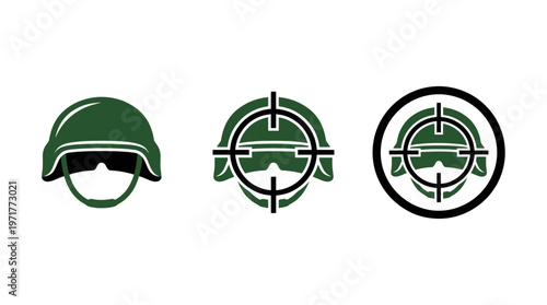 Military Helmet and Sniper Scope Icons: Soldier, Target, Aiming