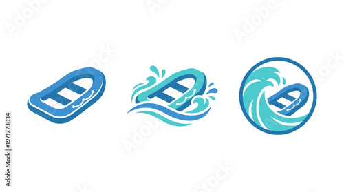 Rafting Boat Icons: Floating, Splashing, and in a Wave