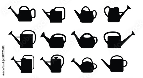 Collection of watering can silhouettes a variety of garden tool designs