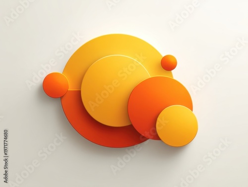 Vibrant Abstract Composition of Geometric Shapes in Warm Tones of Yellow and Orange on a Soft Neutral Background