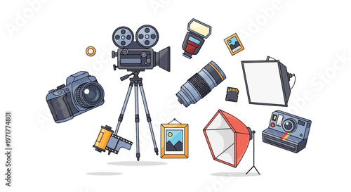 Photography and Film Equipment Collection Illustration Vector Graphics