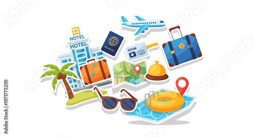 Travel and Tourism Concept with Various Vacation Elements Illustration