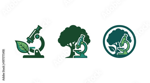 Microscope and Tree Icons: Biology, Nature, Science, Research, Ecology