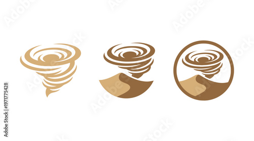 Tornado icon set, sandstorm, dust devil, desert swirl, abstract weather symbols