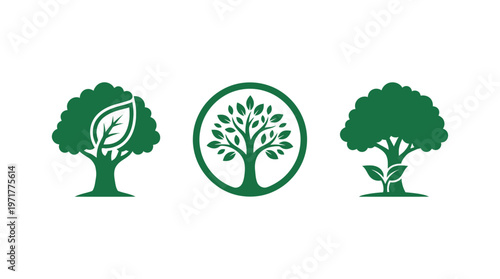Green Tree Icons: Nature, Growth, Ecology, Organic Logo Designs