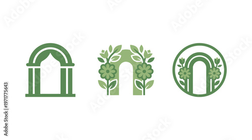 Green Archways and Floral Monogram Logo Set