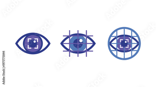 Digital Vision Icons: Eye Scan, Grid Analysis, Facial Recognition