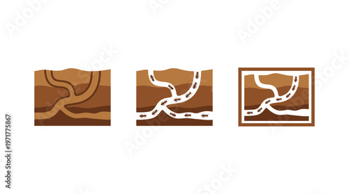 Ant Colony Underground Tunnels Illustration Set