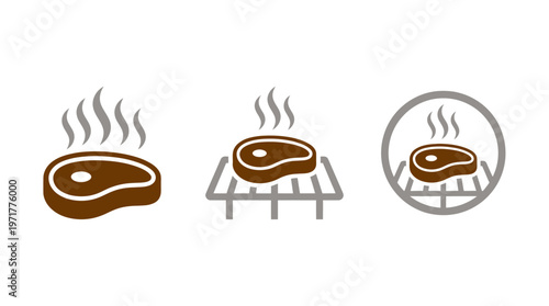 Steak Icon Set: Grilling, Hot, Food Preparation, Barbecue, Cooking