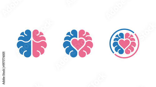 Brain and Heart Icons: Logic and Emotion Balance