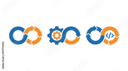 DevOps Cycle Icons: Continuous Integration, Automation, Coding, Workflow