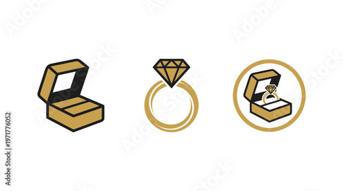 Engagement Ring Icons: Open Box, Diamond Ring, Ring in Box