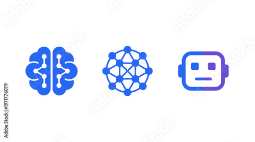 AI Brain, Network, and Robot Icons: Artificial Intelligence Concept