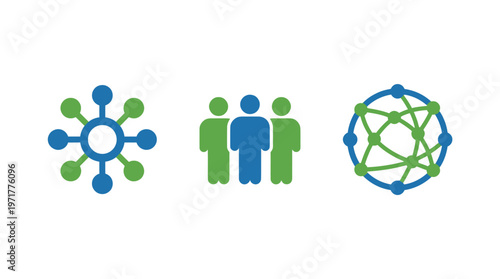 Teamwork and Network Icons: Connection, Collaboration, and Global Link