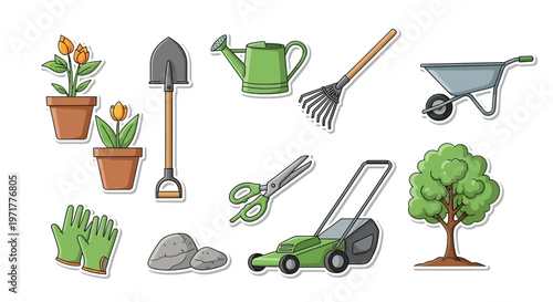 Gardening Tools and Plants Sticker Collection for Outdoor Hobby