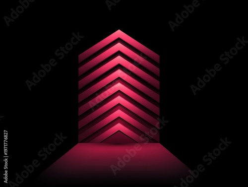 Abstract geometric design with pink light and zigzag pattern creating a striking visual effect in a dark environment, perfect for creative projects.
