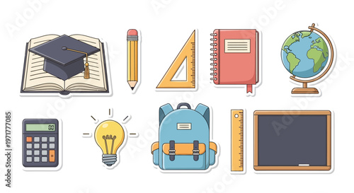 Education School Supplies Set Cartoon Vector Illustration