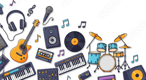 Music Instruments and Audio Equipment Flat Design Illustration Collection