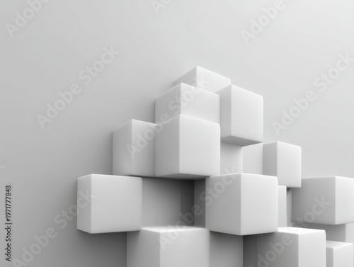 Abstract arrangement of white cubes on a clean, minimalistic background showcasing contemporary design elements and geometric shapes for modern decor.