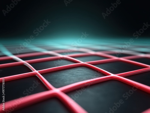 Abstract geometric pattern of glowing grid in vivid colors, creating a dynamic and futuristic digital landscape for technology and design themes