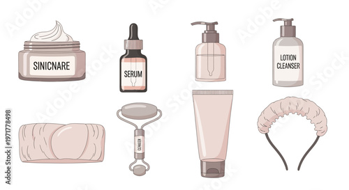 Skincare Products and Beauty Tools Set for Daily Routine and Self Care