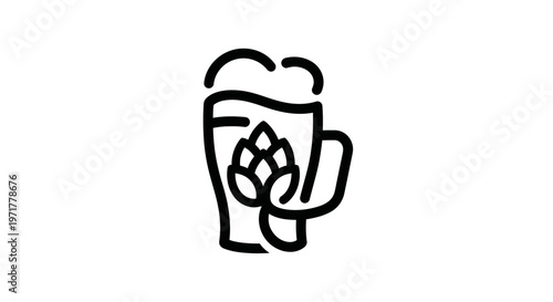 Hand-drawn icon of a beer glass with hop flower and foam