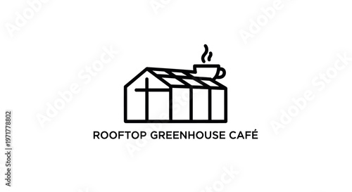 Rooftop Greenhouse Cafe Logo - Coffee Cup on Greenhouse Roof