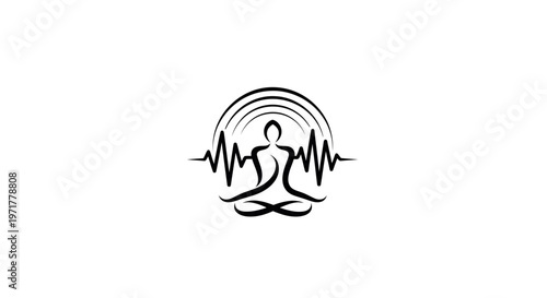 Meditating Figure with Sound Waves and Rainbow Aura