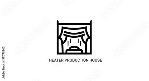 Theater Production House Logo Icon - Stage Curtains and Spotlight