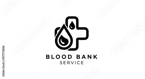 Blood Bank Service Logo: Medical Cross with Blood Drop Icon