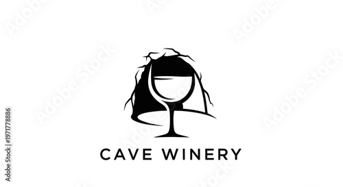Elegant Wine Glass Logo with Cave Winery Text