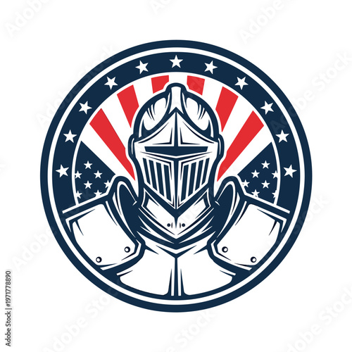 Patriotic Knight Emblem Illustration: Armored Figure with National Flag Symbols