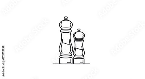 Minimalist Line Art of Two Salt and Pepper Grinders on White Background