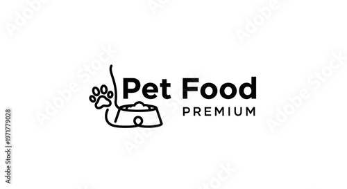 Pet Food Premium Logo: Paw Print, Bowl, and Text