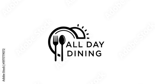 Fotografía All Day Dining Logo - Fork, Spoon, Sun and Text