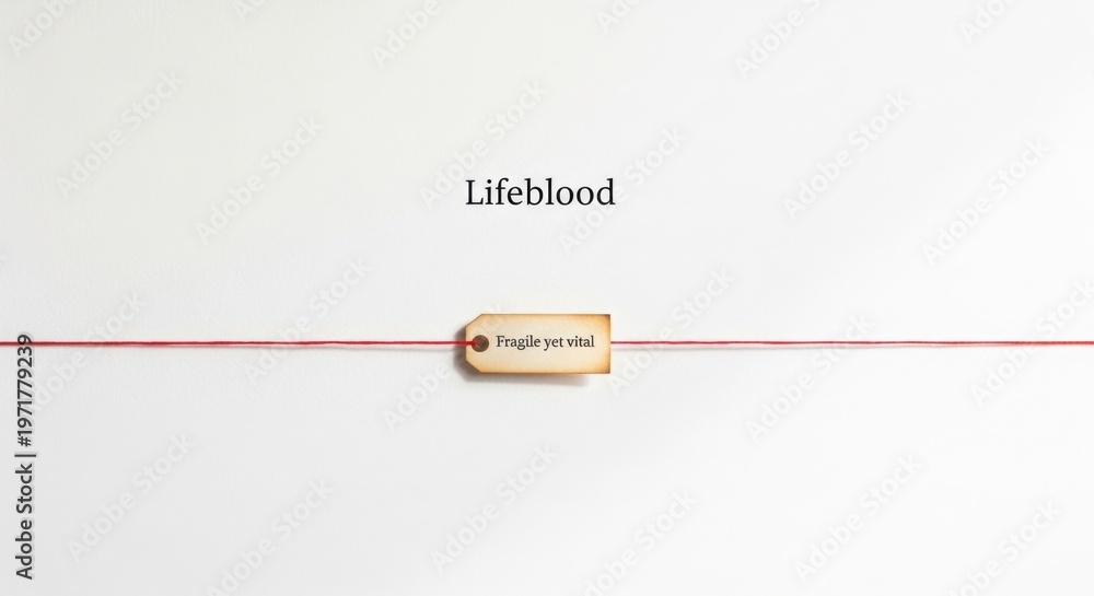 Obraz premium Lifeblood Label on Red Thread, Minimal Composition