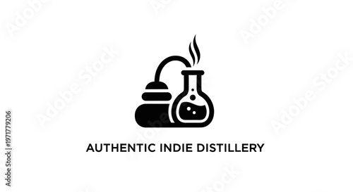 Authentic Indie Distillery Logo Icon - Flask and Distillation Apparatus
